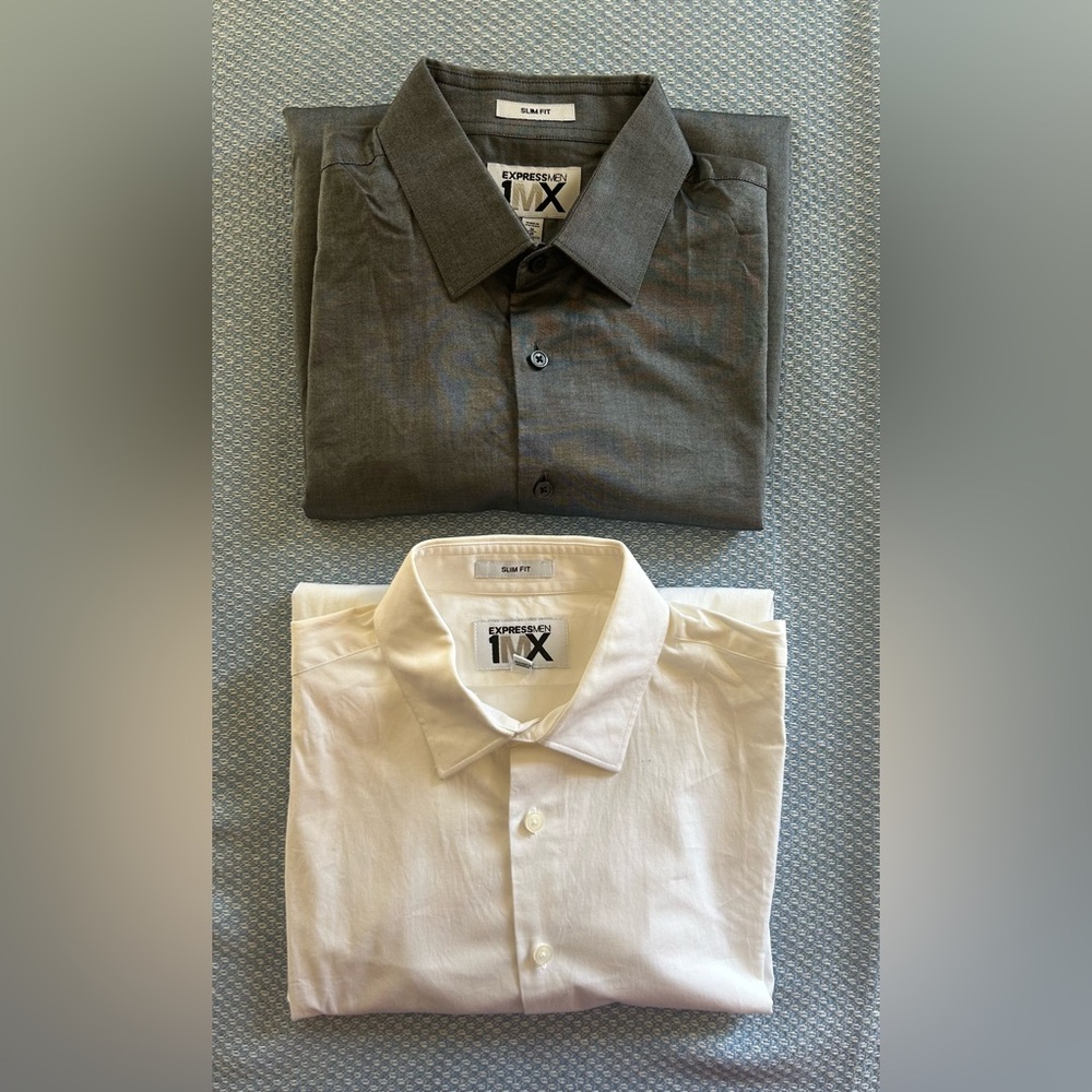 2 Express Men’s Slim Fit Button Down Shirt’s Metallic Charcoal & White Size M🩶